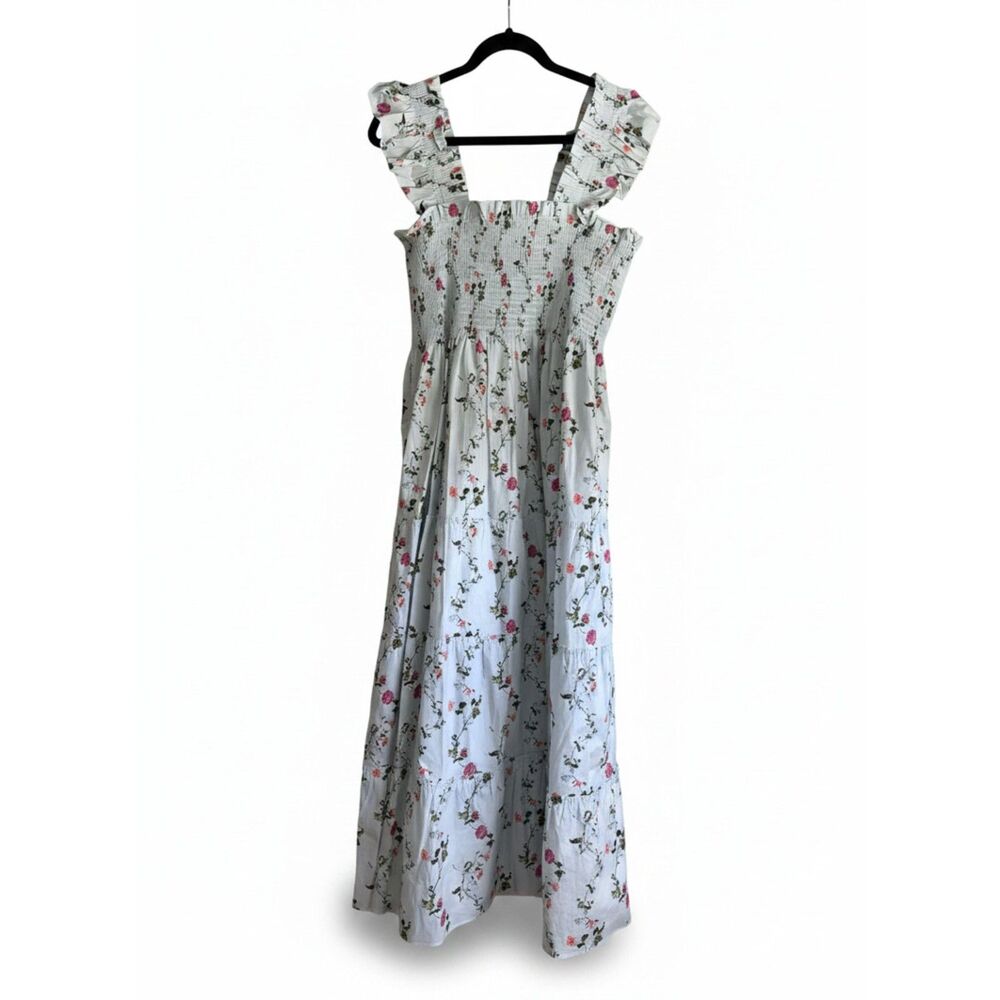Floral Ruffle-Strap Midi Dress in Light Blue
